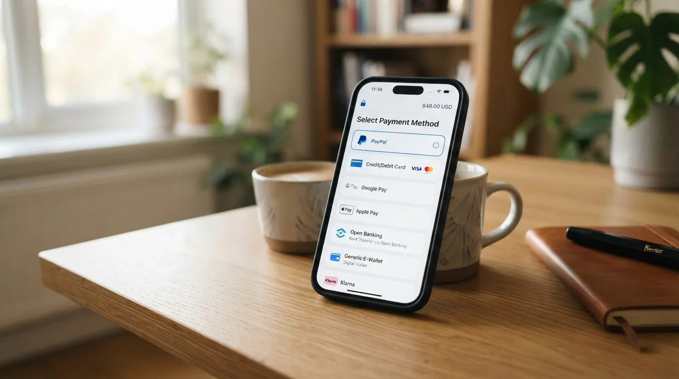 PayPal and e-wallet icons on smartphone screen