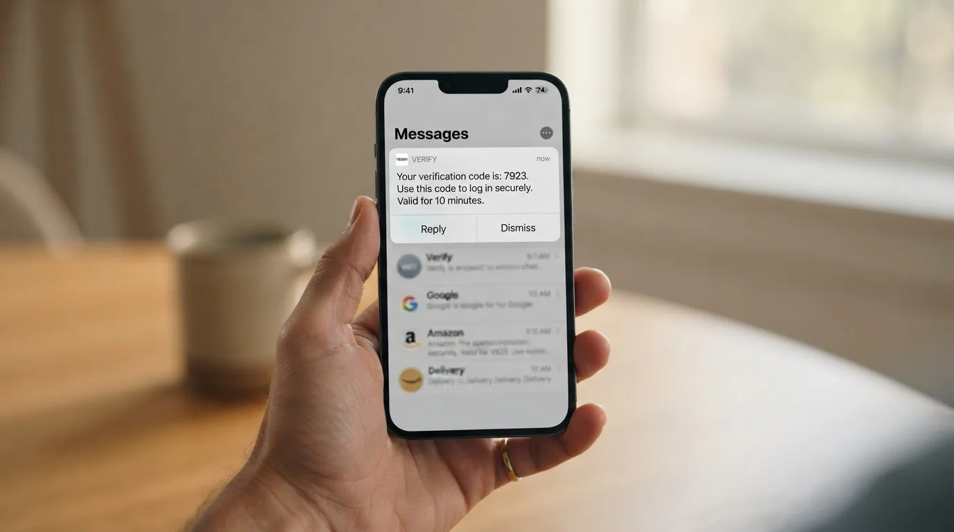 Mobile phone receiving SMS confirmation code for casino deposit