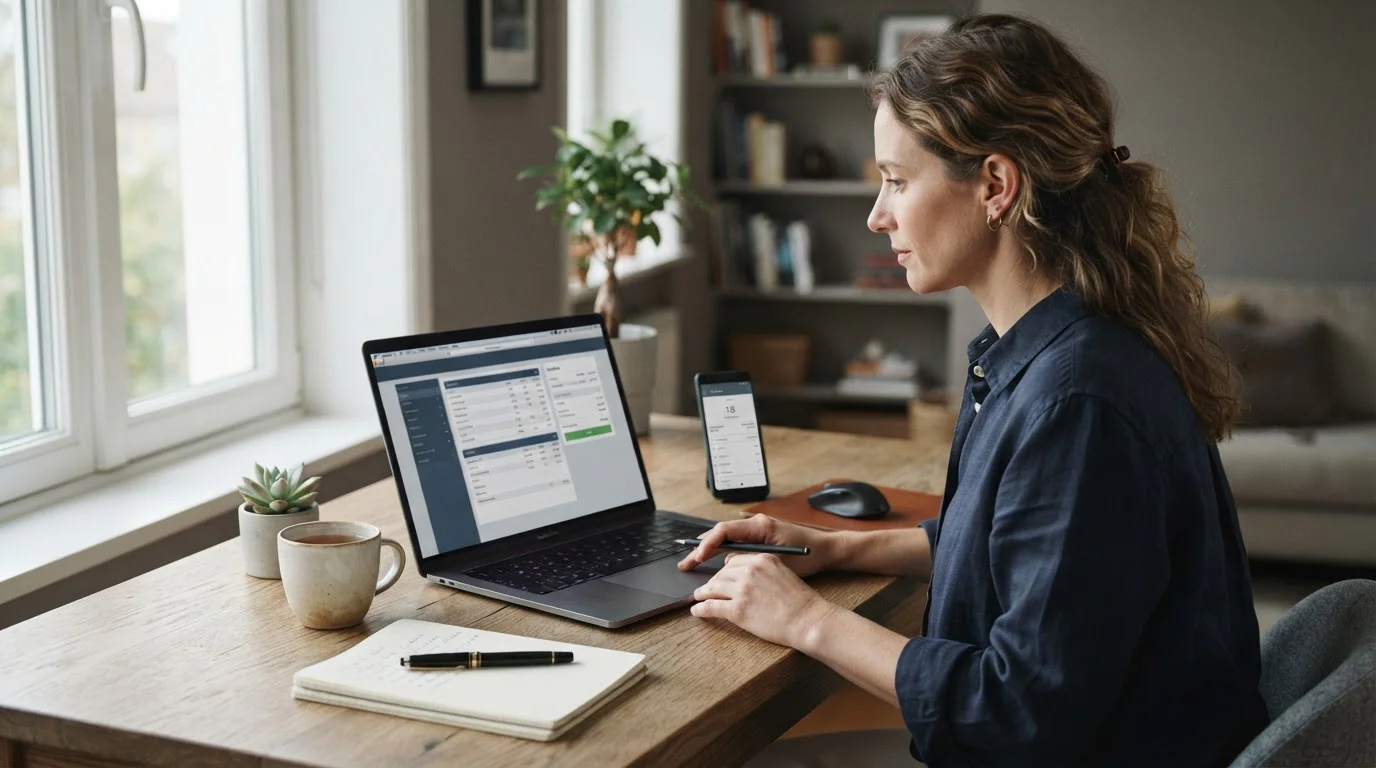 UK casino player checking cashier payment options on a laptop beside a banking app