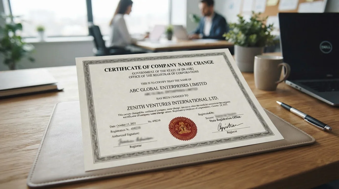 Corporate document showing company name change filing