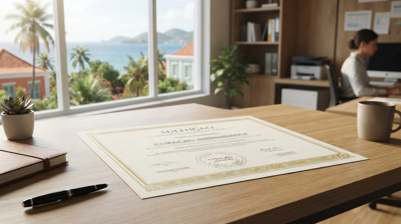 Curacao license certificate with gaming control board seal