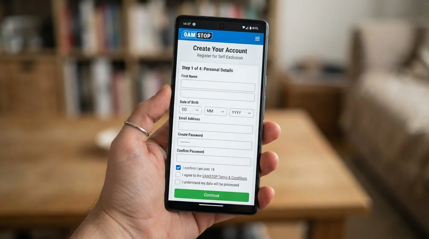 GAMSTOP self-exclusion interface on mobile screen