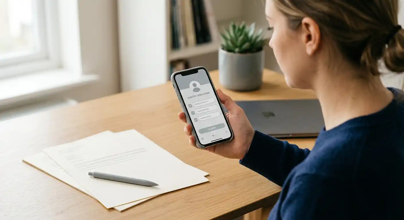 Smartphone showing an identity verification step for a UK casino account