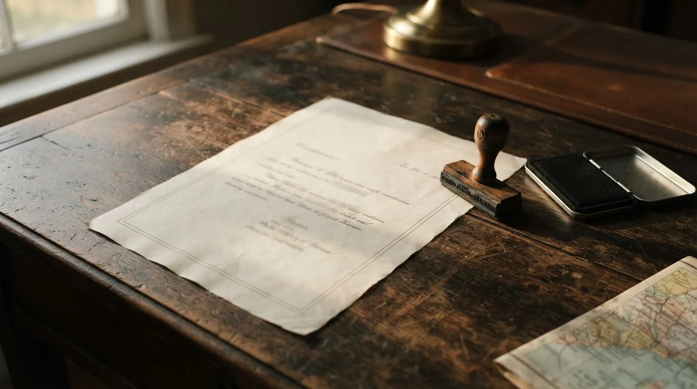 Plain licence certificate on a desk with no visible crest or insignia