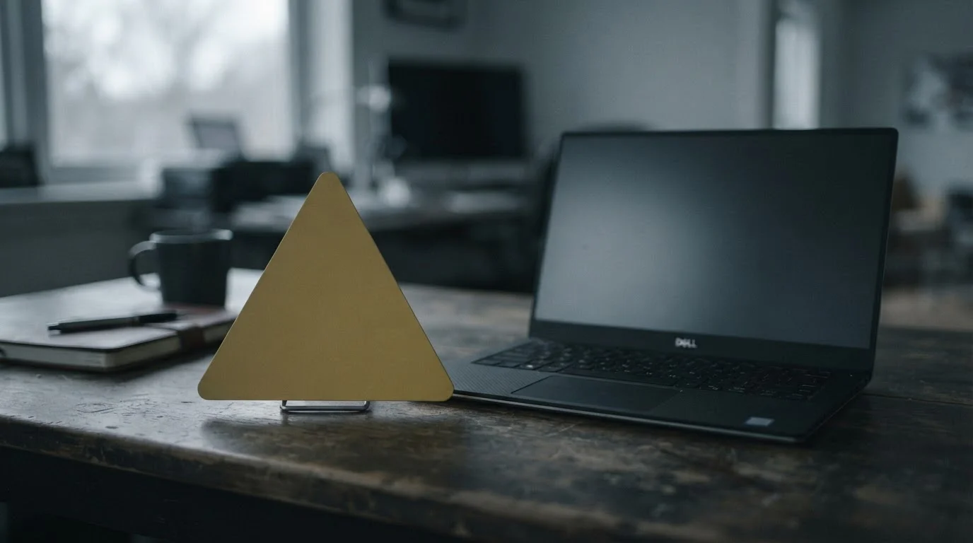 Warning sign beside an open laptop symbolising unregulated offshore gambling sites