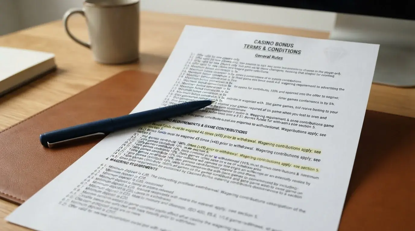 Close-up of printed casino bonus terms with payment-method exclusion wording highlighted