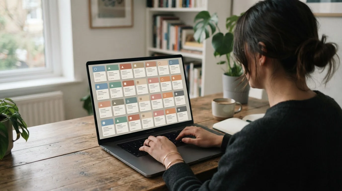 Grid of near-identical casino site tiles on a laptop illustrating white-label brands
