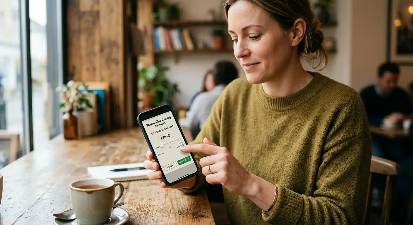 Person setting a weekly deposit limit on a phone showing a responsible-gambling control screen