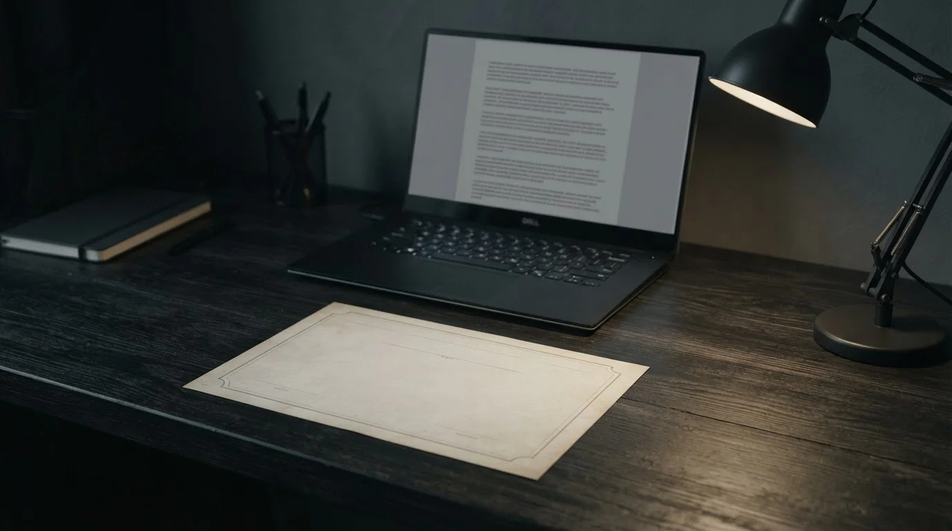 Unbranded licence document beside a laptop showing a plain terms page