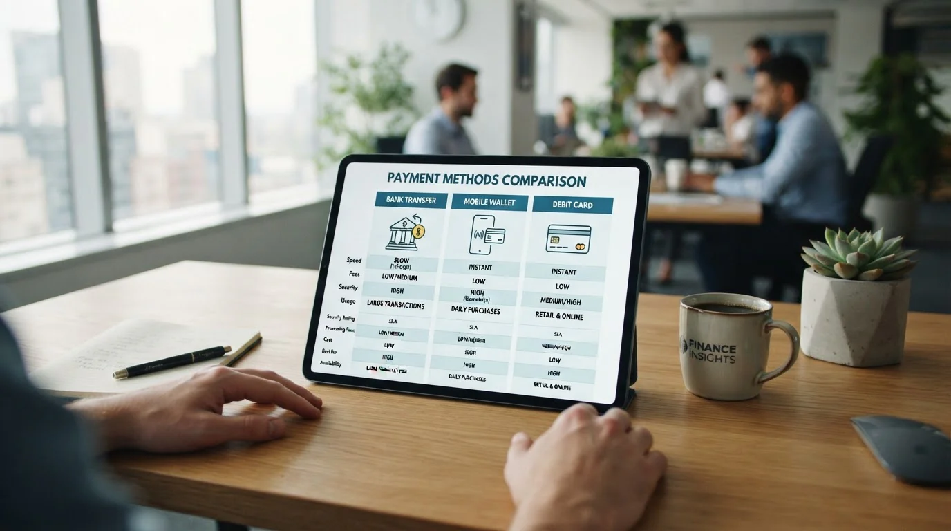 Payment methods comparison chart showing deposit speeds and withdrawal times