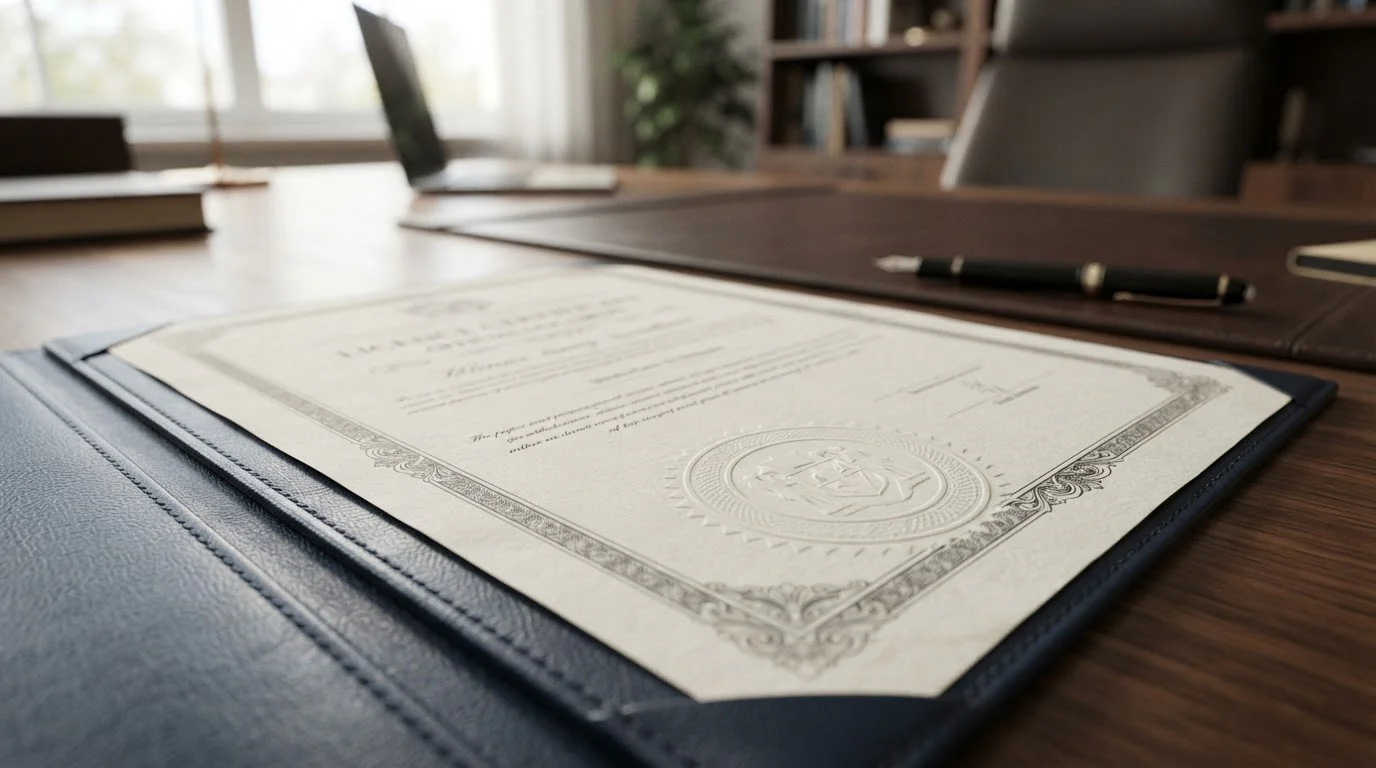 UKGC license seal document on office desk