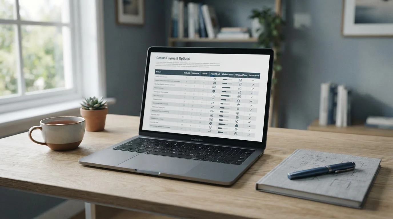 Laptop showing a comparison of UK-licensed casinos and their bank-transfer deposit options