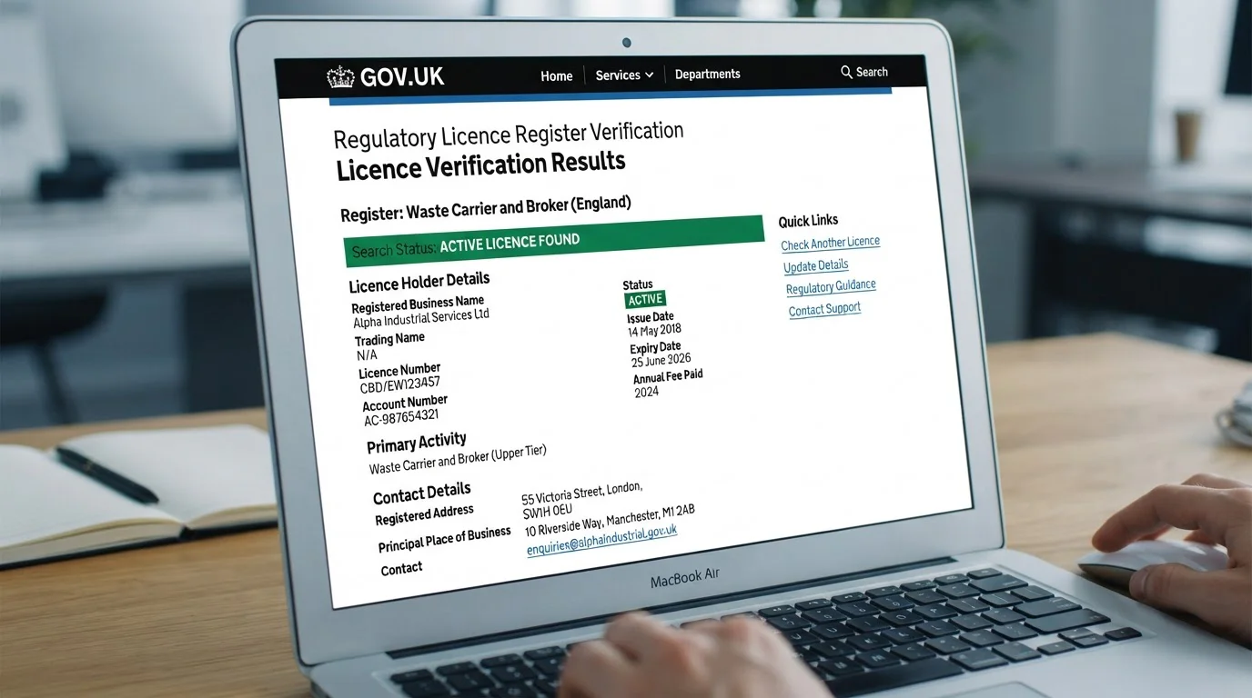 Official UKGC public register screenshot showing active licence verification with account number