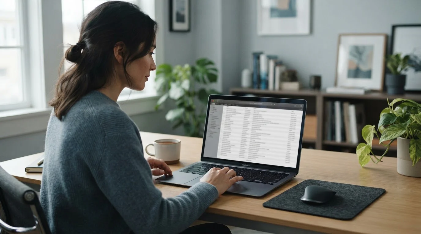 Person checking a gambling licence register on a laptop at a tidy desk