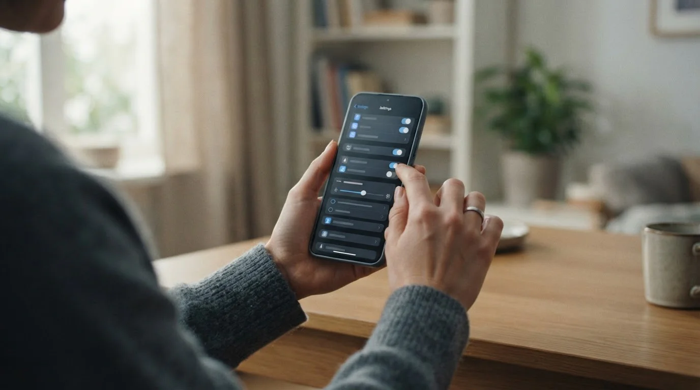 A person adjusting account and deposit-limit settings on a phone in a calm home setting
