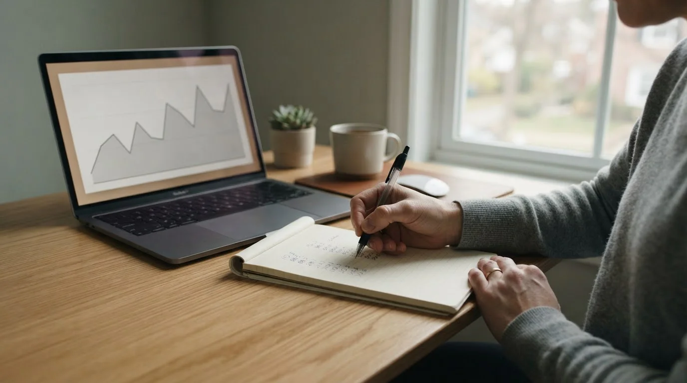 Person at a desk noting down conversion costs with pen and paper