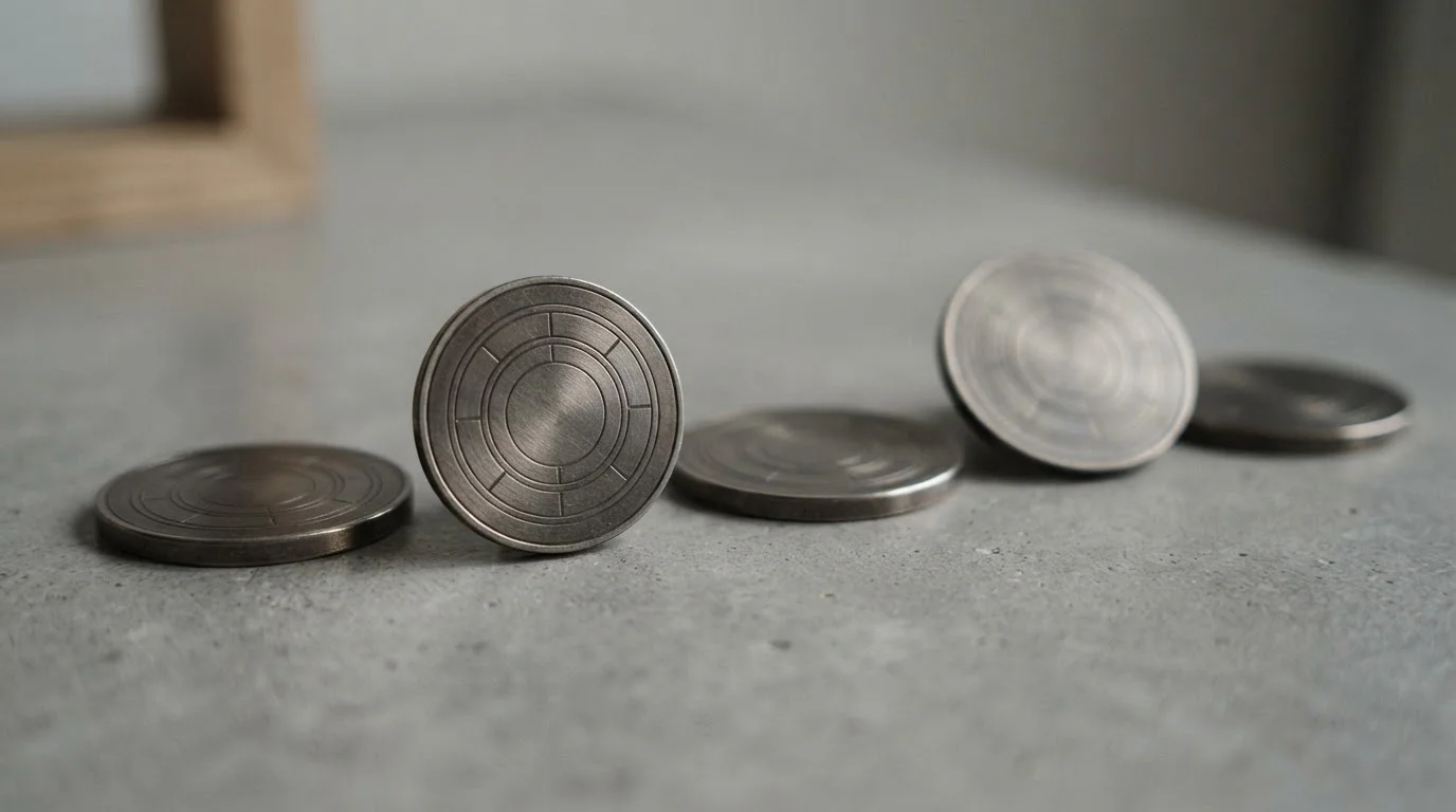 Several cryptocurrency tokens arranged on a surface representing transfer speed comparison